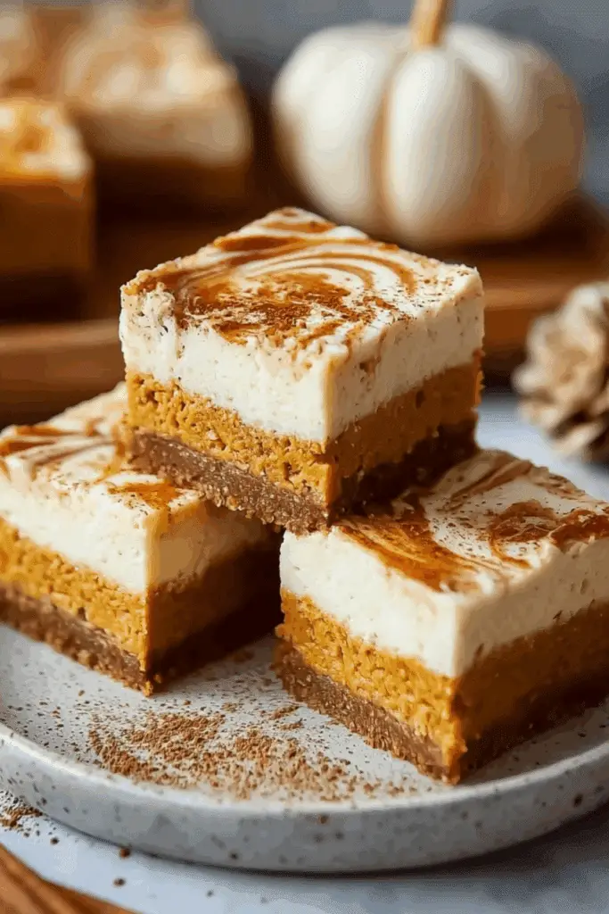 Pumpkin Spice Cheesecake Bars with spiced cheesecake filling and graham cracker crust