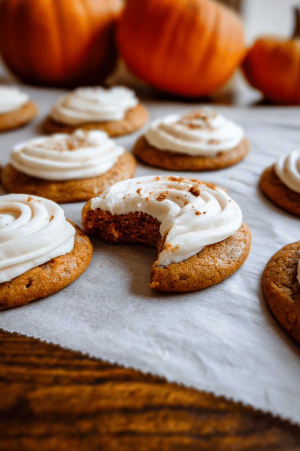 Pumpkin sugar cookies with cream cheese frosting
