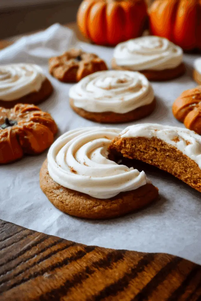 Pumpkin sugar cookies with cream cheese frosting