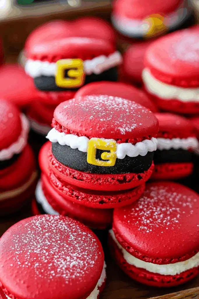 Santa Claus Macarons with sugar cookie buttercream and royal icing