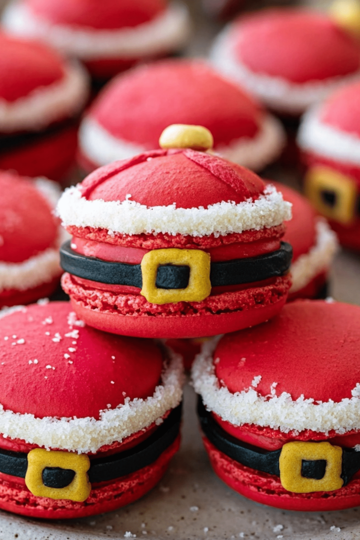 Santa Claus Macarons with sugar cookie buttercream and royal icing