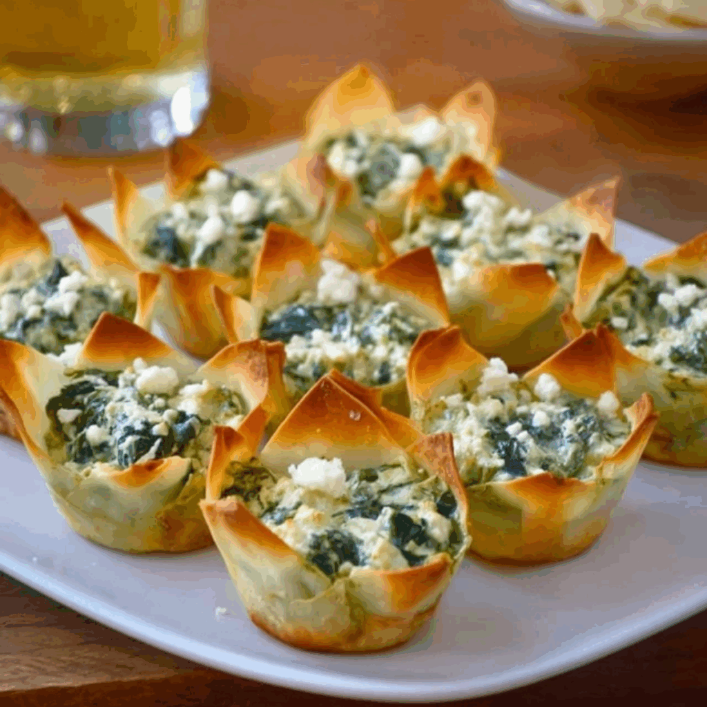 Spinach-Artichoke Dip Wonton Cups