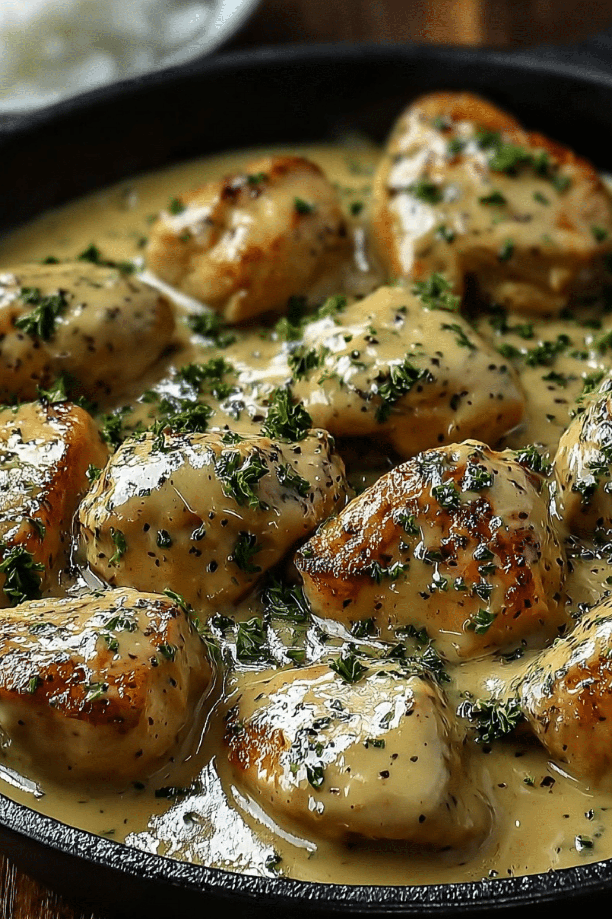 Texas Roadhouse Butter Chicken Skillet served with garlic butter sauce