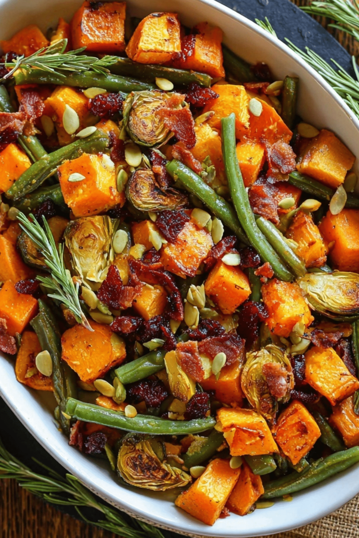 Thanksgiving Roasted Veggies with carrots, Brussels sprouts, and sweet potatoes
