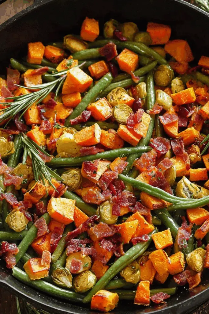 Thanksgiving Roasted Veggies with carrots, Brussels sprouts, and sweet potatoes