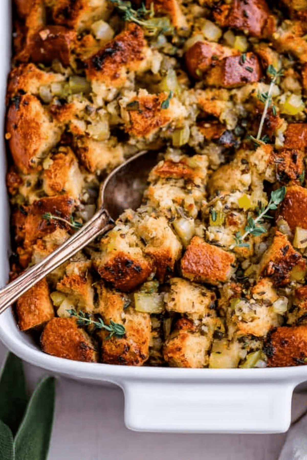 Thanksgiving stuffing with crispy edges and fresh herbs
