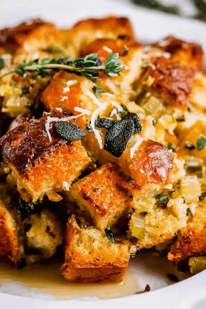 Thanksgiving stuffing with crispy edges and fresh herbs