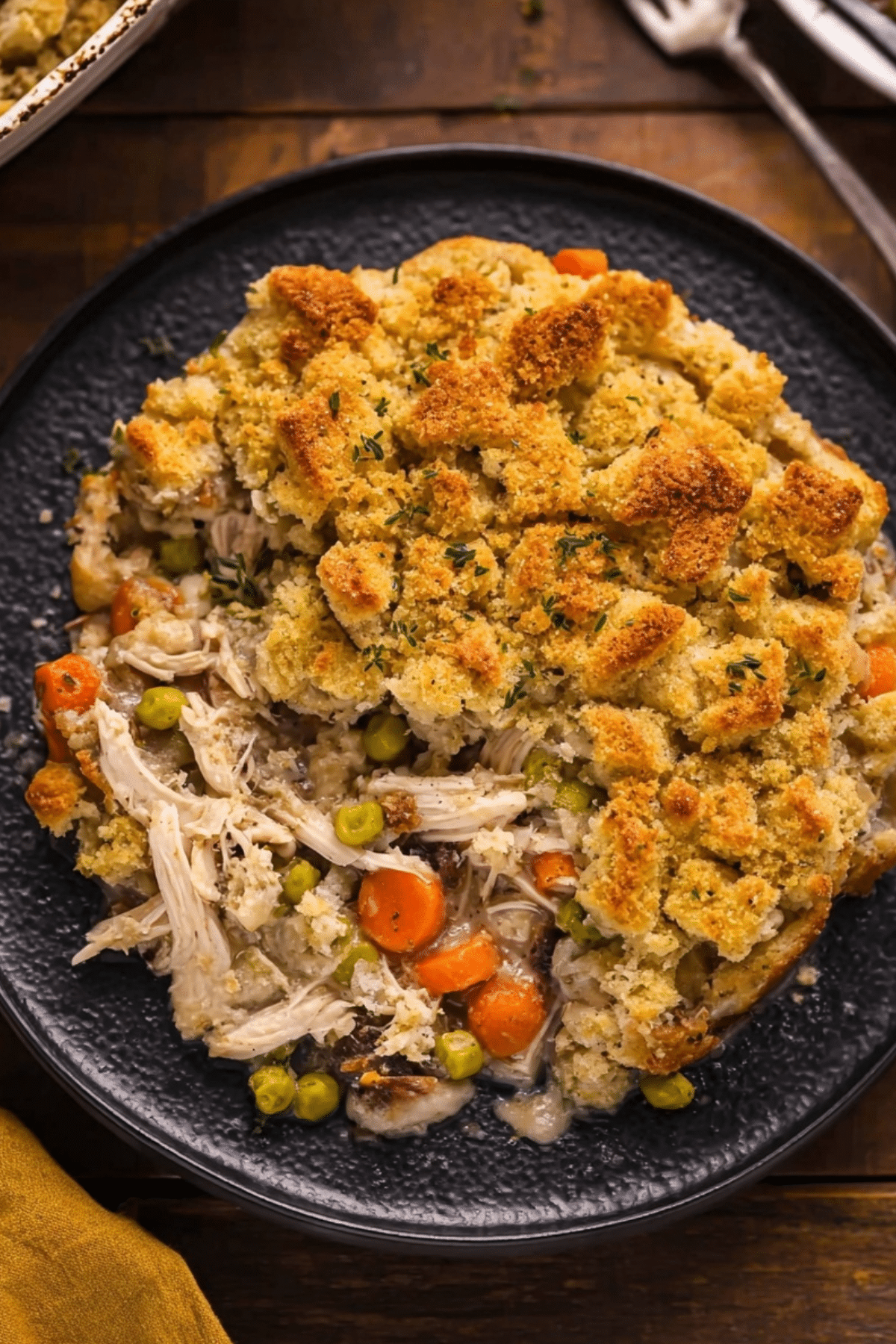 Turkey Pot Pie with Stuffing Crust on a plate