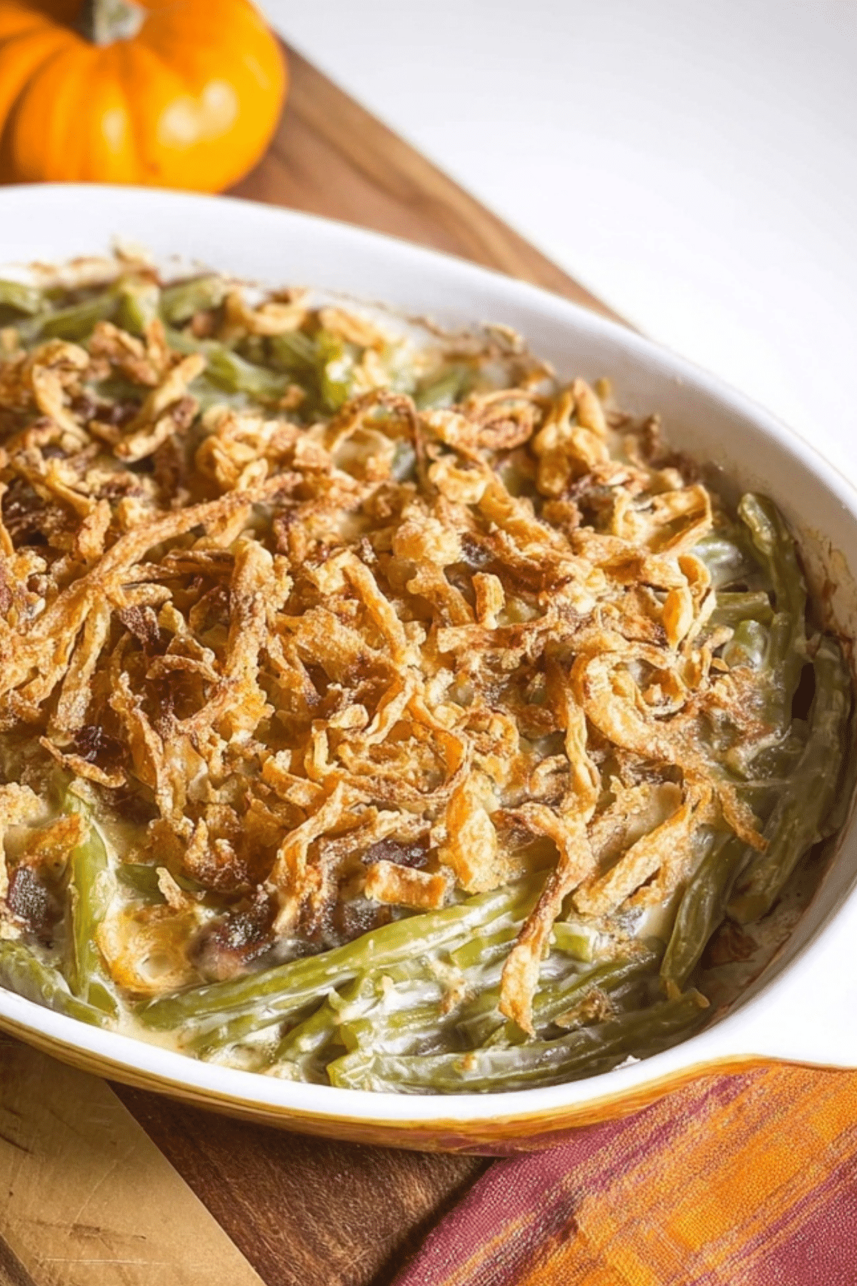 Campbell’s Green Bean Casserole recipe with creamy mushroom soup and crispy onions