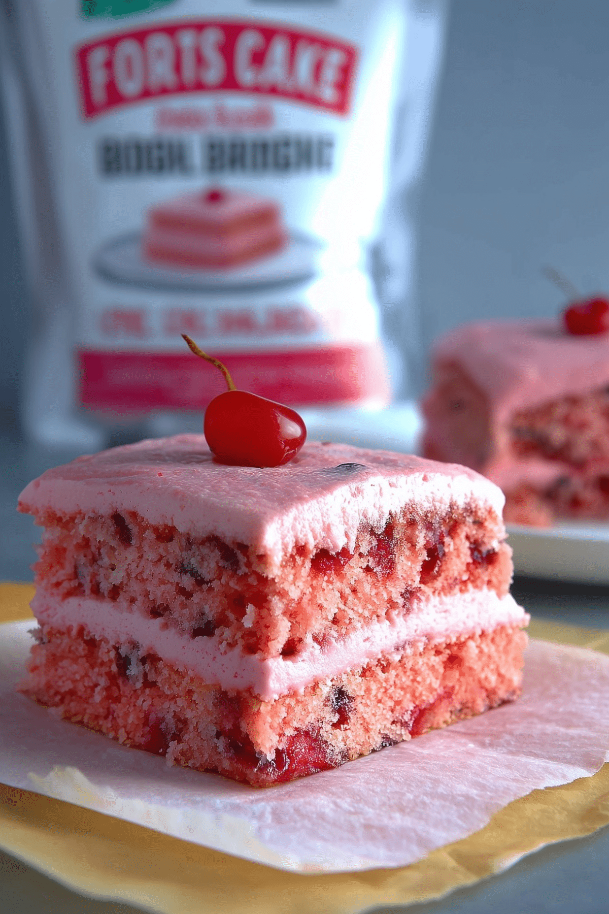 cherry cake with pink cherry buttercream frosting