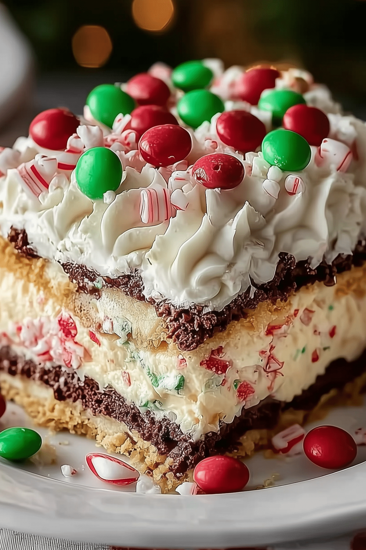 Christmas Dessert Lasagna with creamy layers and festive toppings