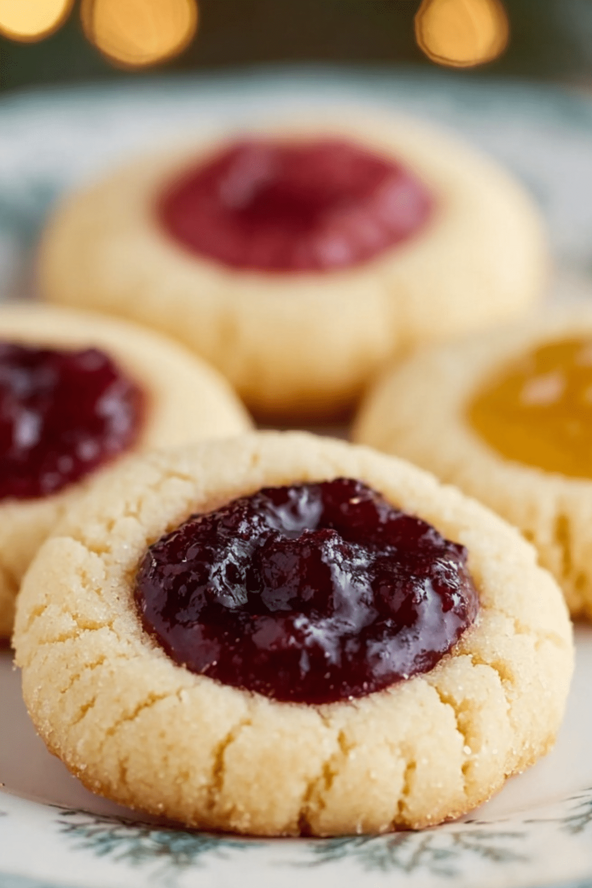 Freshly baked Christmas Thumbprint Cookies with jam centers