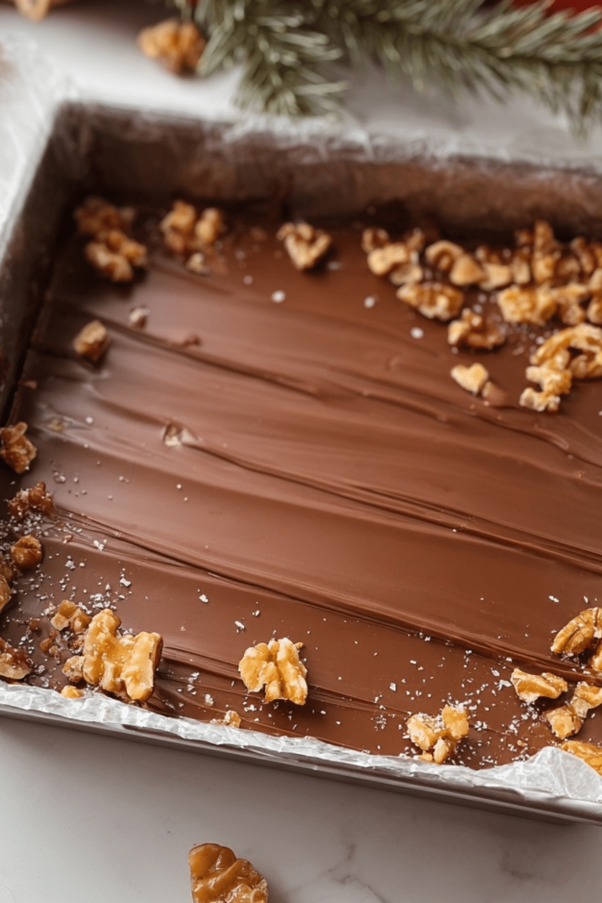 Classic Christmas Toffee recipe with crunchy pecans and chocolate