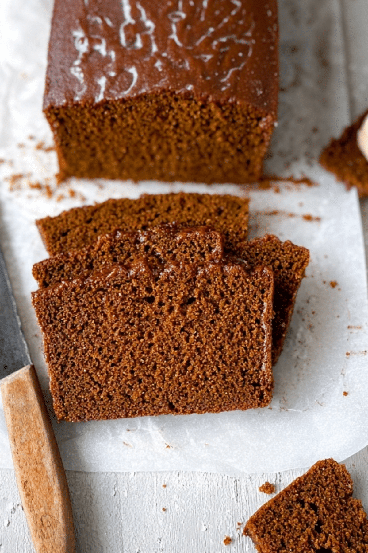Classic gingerbread loaf freshly baked with molasses and spices