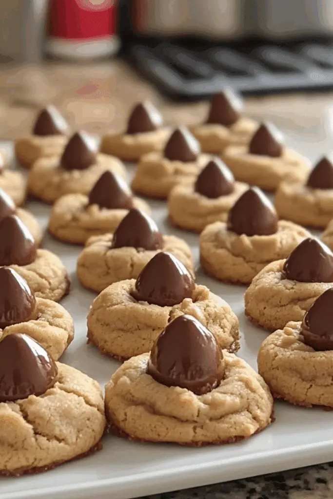 Classic Peanut Butter Blossoms cookies with chocolate kiss