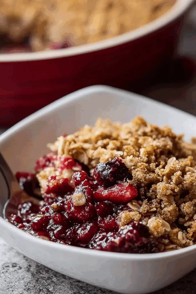 Cranberry Crisp with oatmeal topping and fresh cranberries