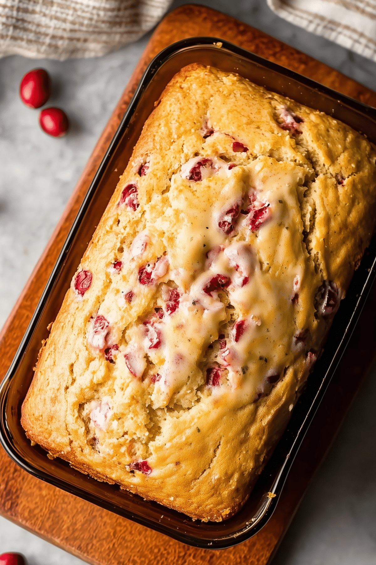 Cranberry Eggnog Bread fresh from the oven, perfect for holiday celebrations.