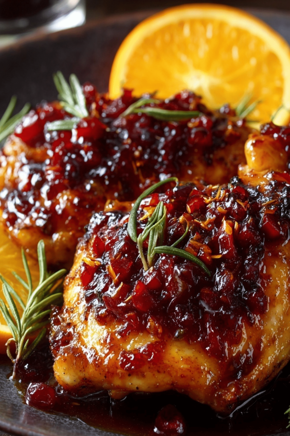Cranberry Orange Glazed Chicken with sticky cranberry glaze