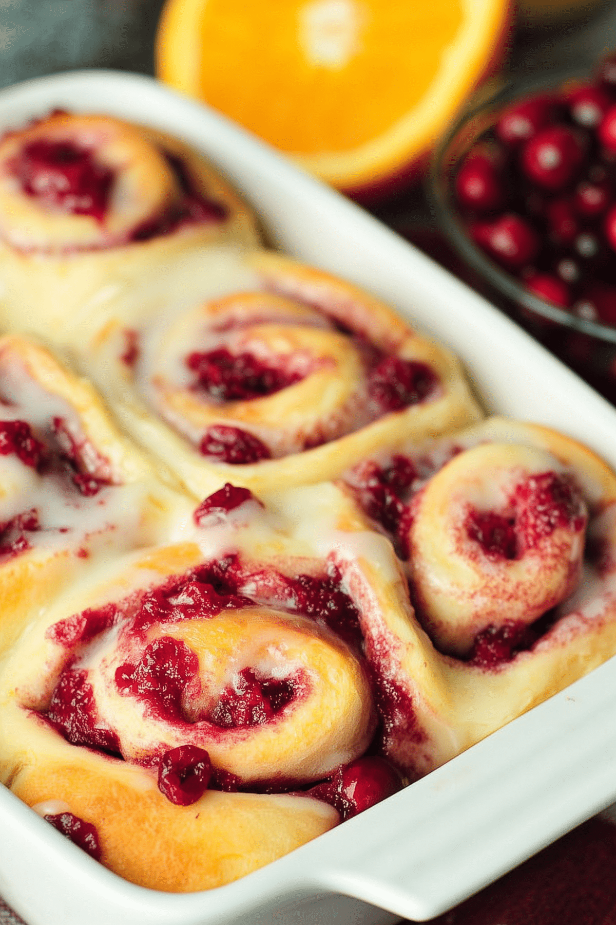 Cranberry Orange Sweet Rolls with orange glaze