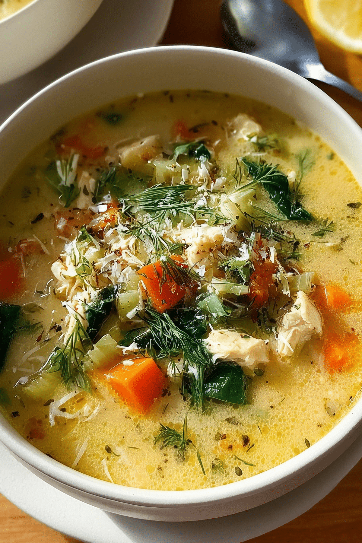 Greek Lemon Chicken Soup with lemon, chicken, and rice
