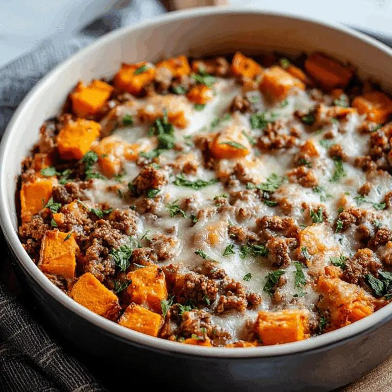 Ground Turkey Sweet Potato Bake with melted cheese on top