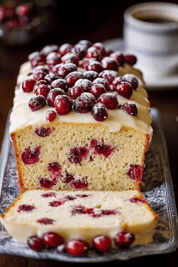 Heavenly Cranberry Pound Cake served with fresh cranberries