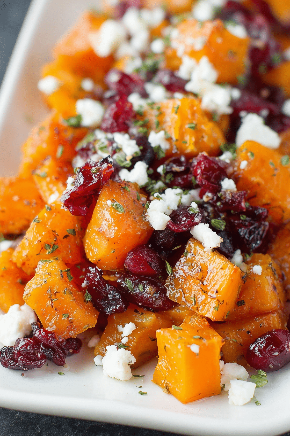 Honey Roasted Butternut Squash with Cranberries and Feta – A flavorful seasonal side