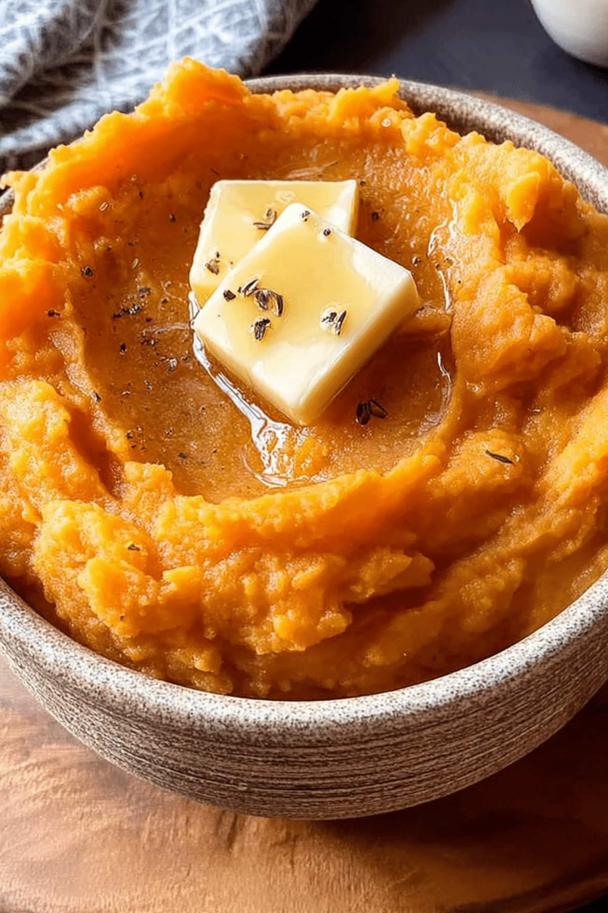 Irresistible honey butter mashed sweet potatoes served in a bowl