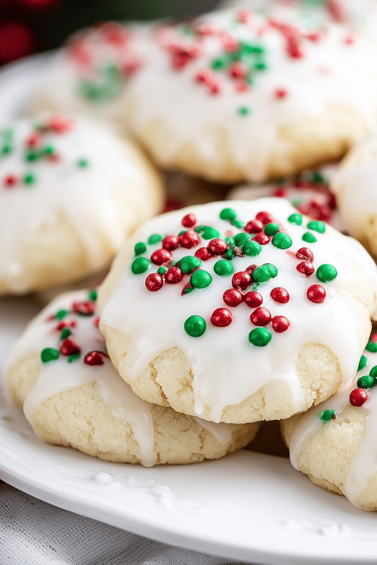 Italian Christmas Cookies with glaze and festive sprinkles