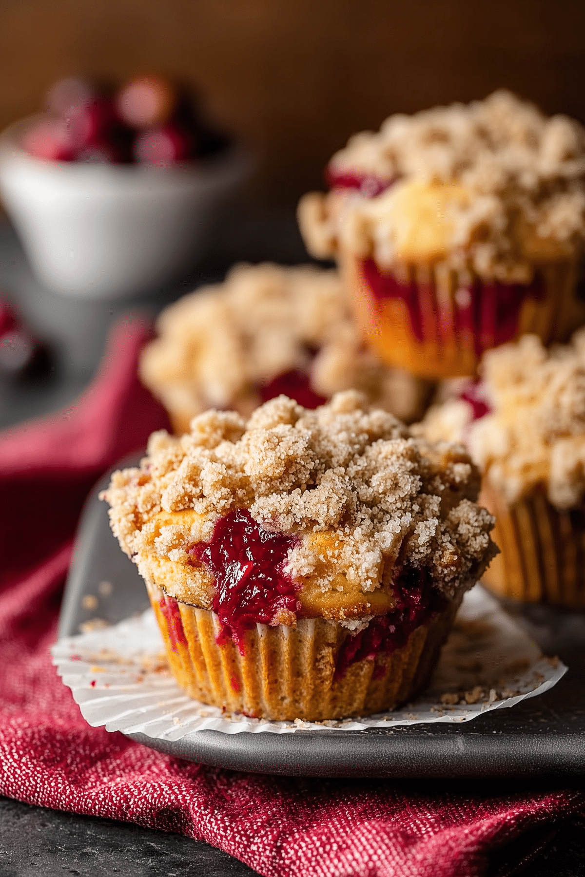 Leftover Cranberry Sauce Coffee Cake Muffins with Streusel Topping