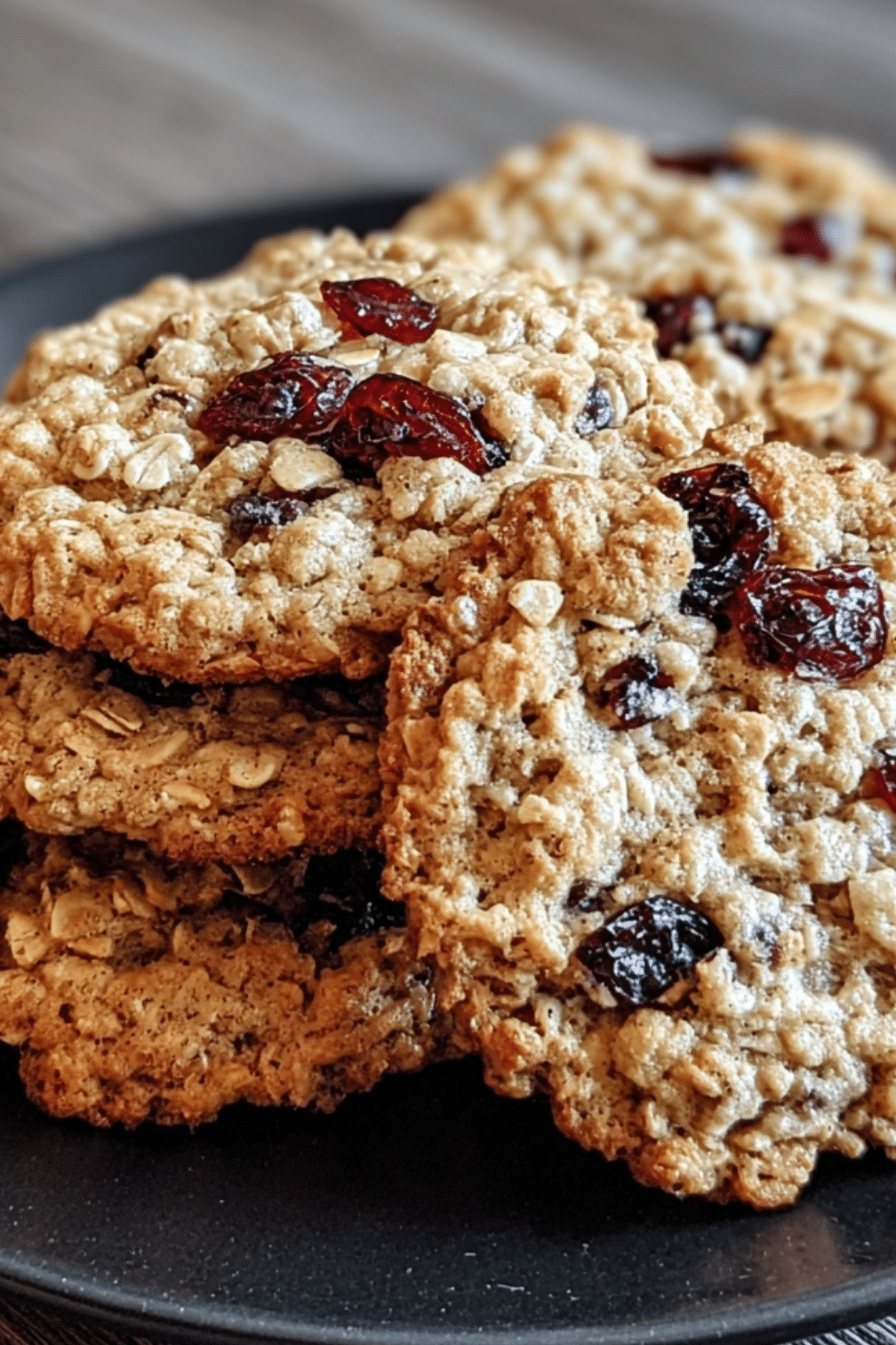 freshly baked oatmeal cranberry cookies on a tray