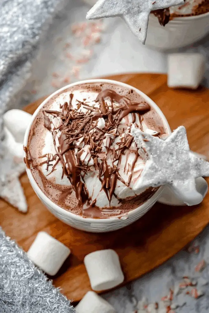 Peppermint Hot Chocolate in a mug with whipped cream and candy cane