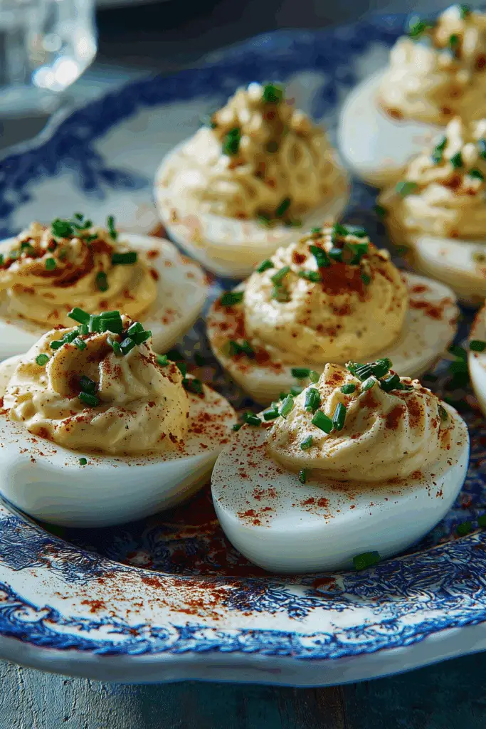 Pioneer Woman Deviled Eggs served on a white platter