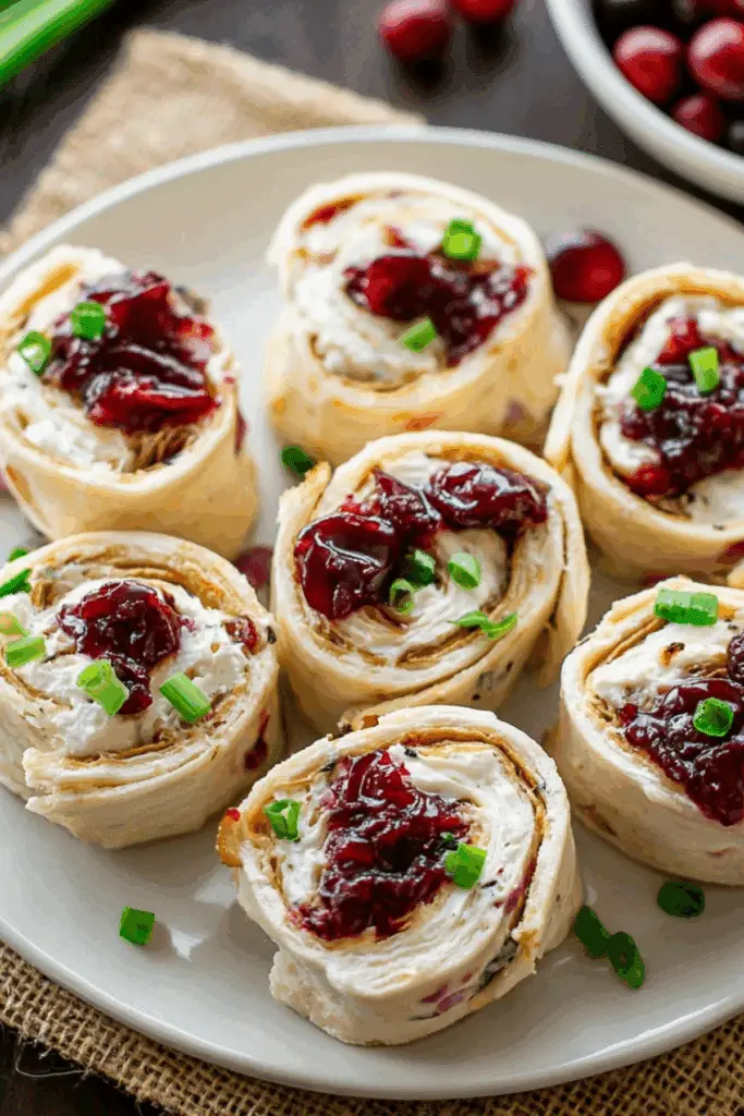 Savory Christmas Cranberry Roll Ups served as a holiday appetizer