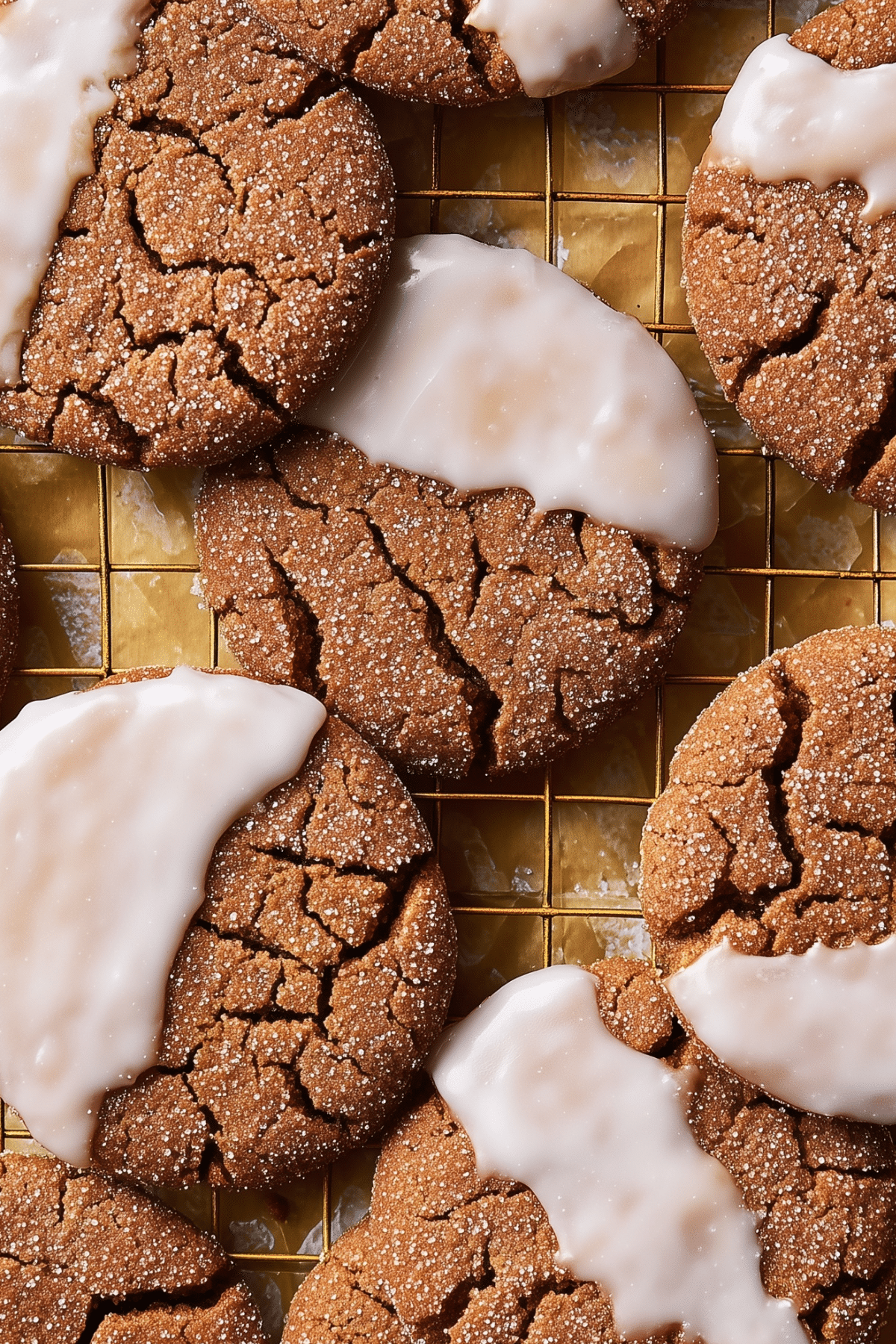 soft batch gingerbread cookies with ginger glaze on baking tray