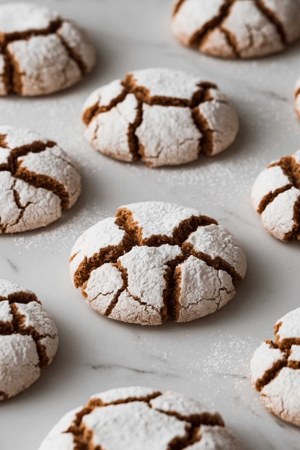 Soft and Spiced Gingerbread Crinkle Cookies with powdered sugar crinkle tops