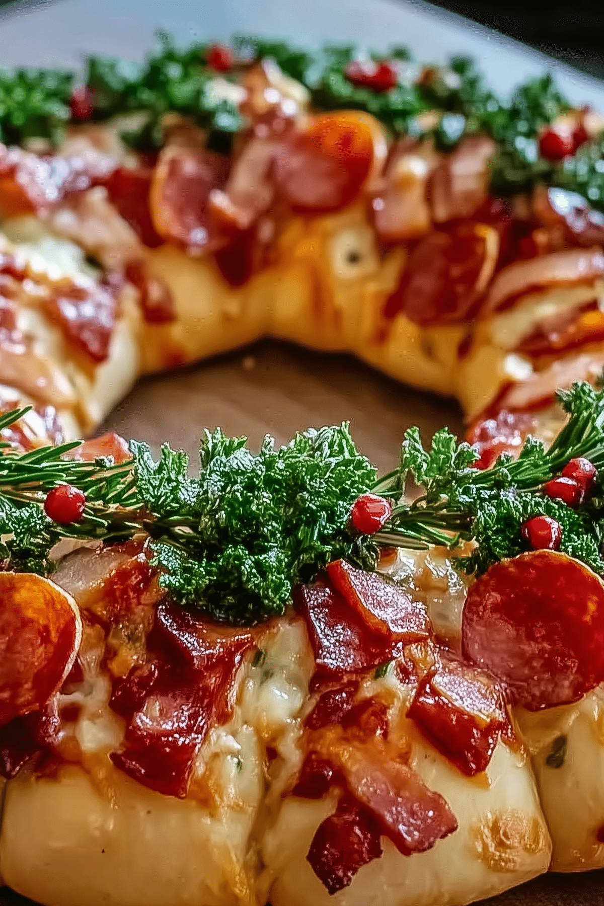 Holiday Wreath Pizza with mozzarella and cherry tomatoes