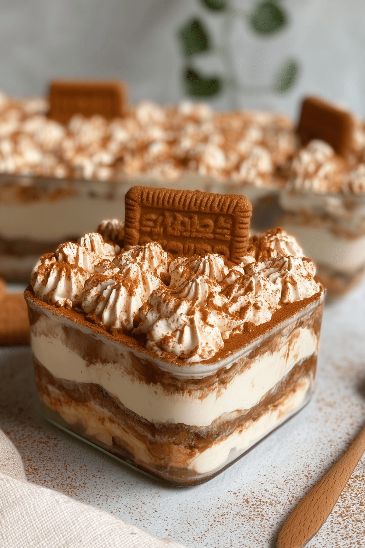 Biscoff Tiramisu dessert in a glass cup
