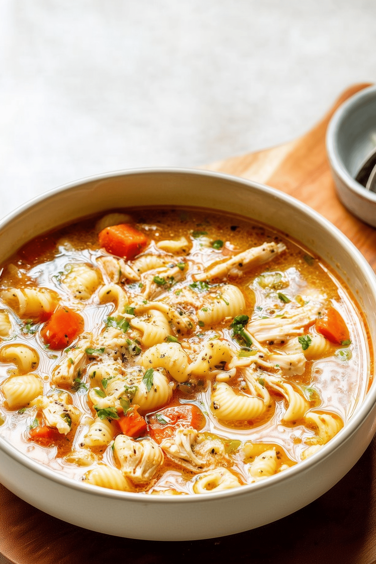Carrabba’s Copycat Chicken Soup served in a bowl with vegetables and chicken