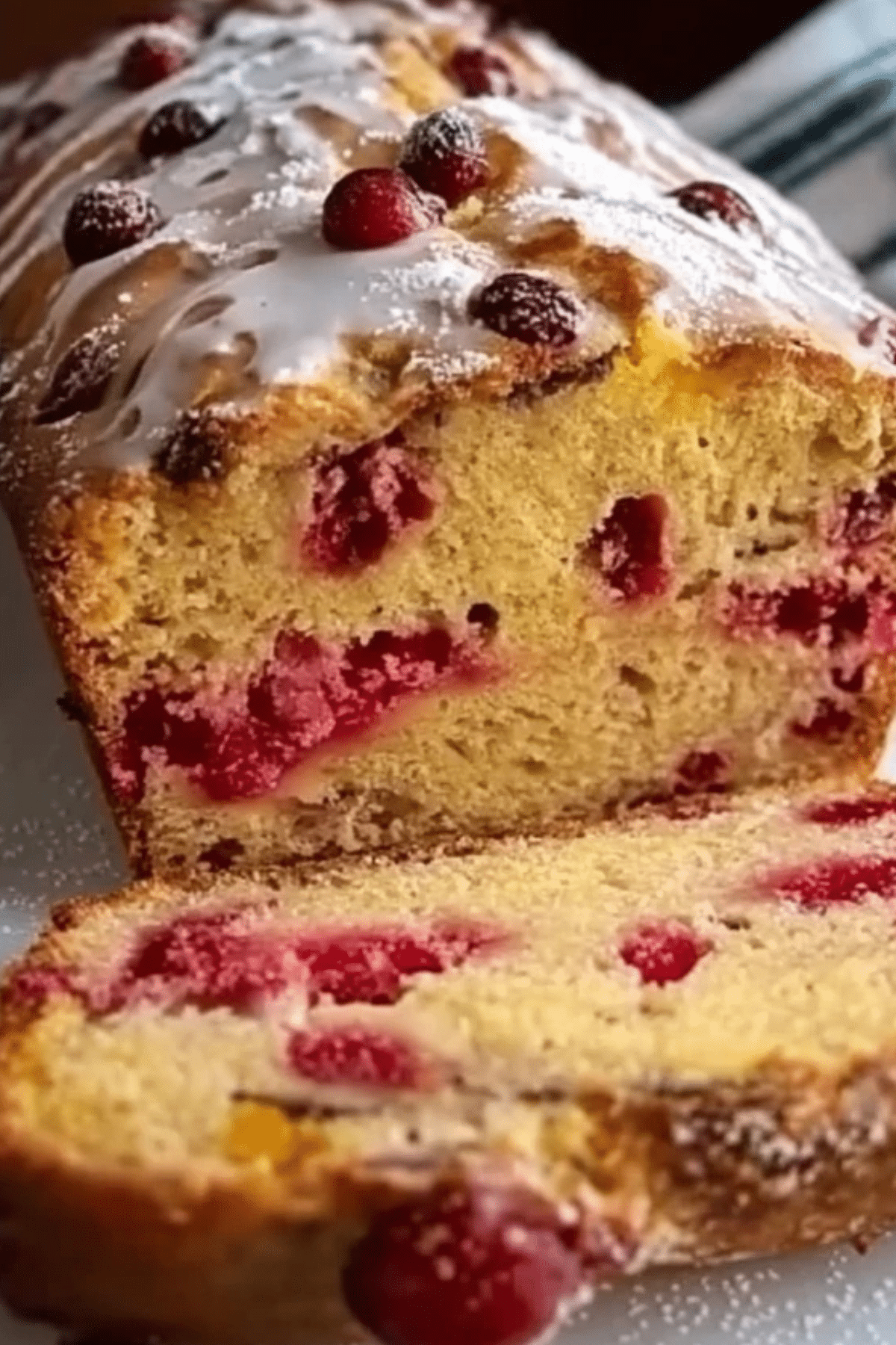Moist cranberry orange loaf with pecans and glaze