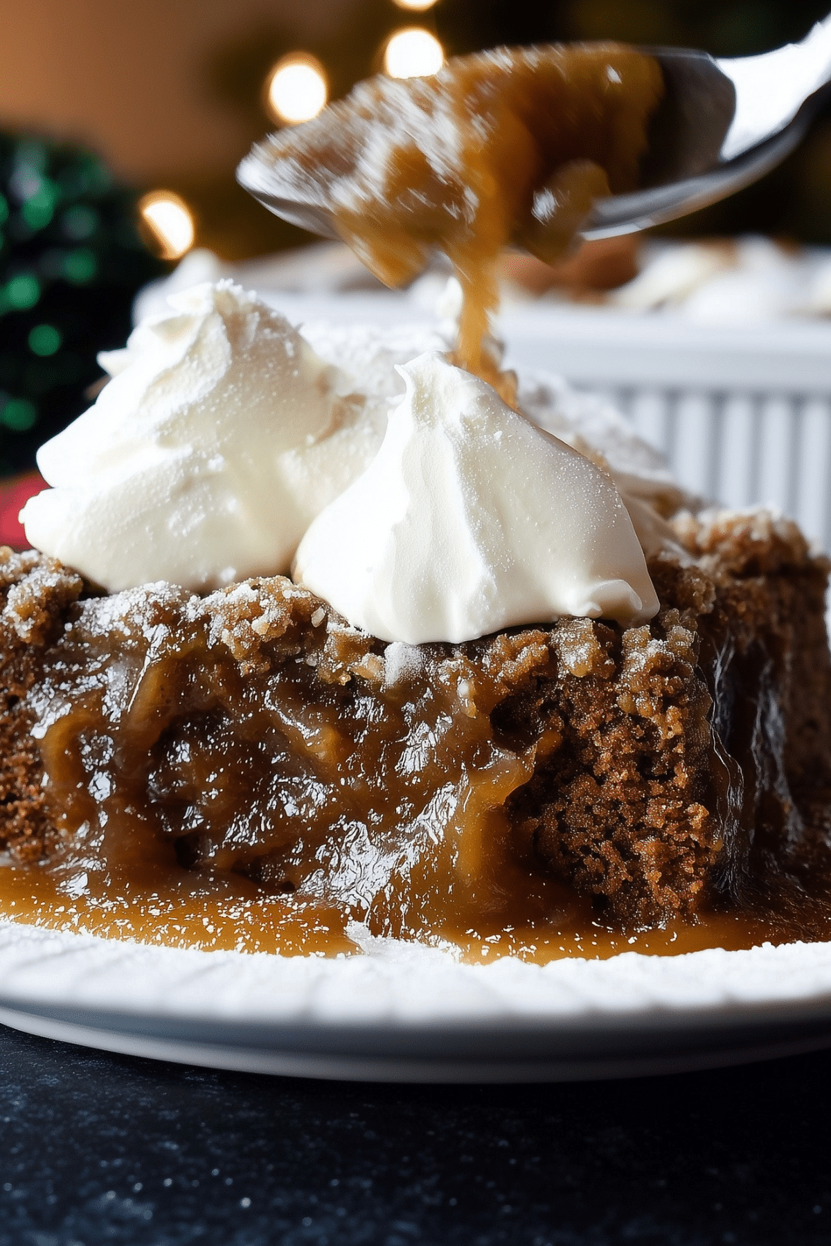 Gingerbread Cake with pudding layer and whipped cream topping