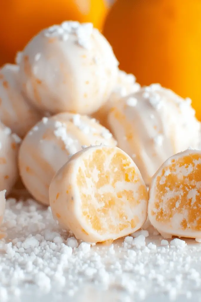 orange creamsicle truffles coated in powdered sugar