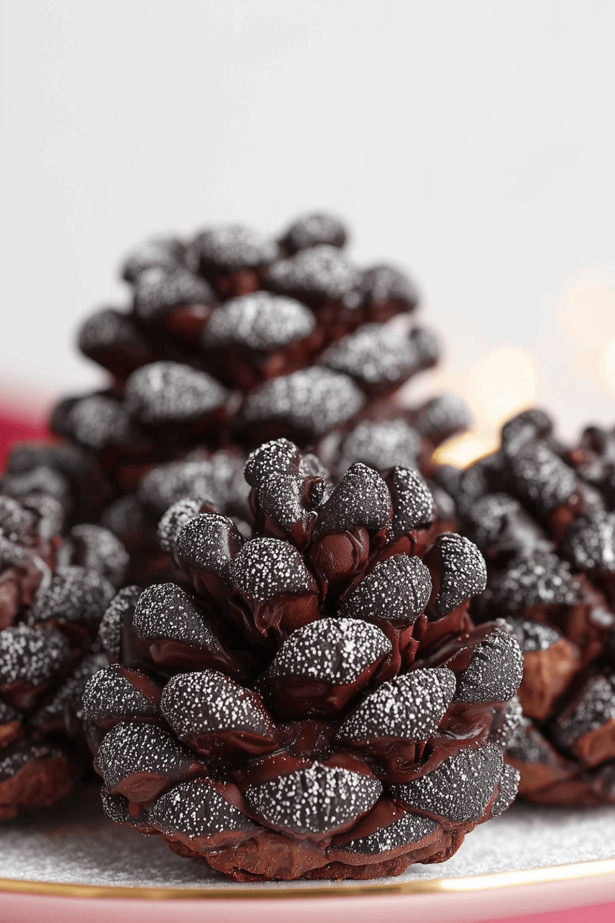 Oreo Pinecones decorated with chocolate cereal for a festive treat