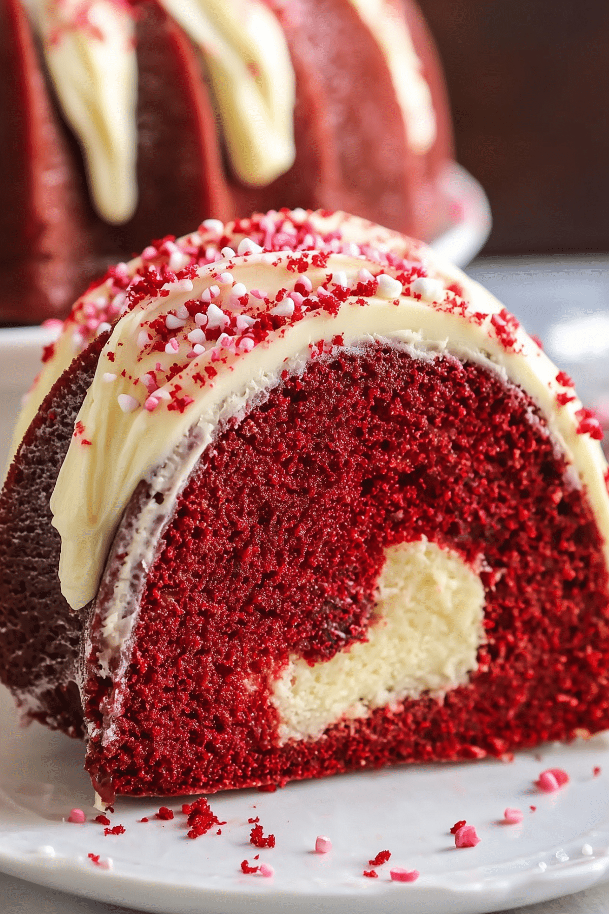 Red Velvet Cream Cheese Bundt Cake with cream cheese glaze