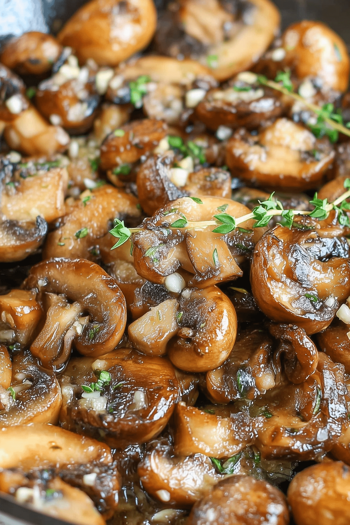 Sauteed mushrooms with garlic, served in a skillet