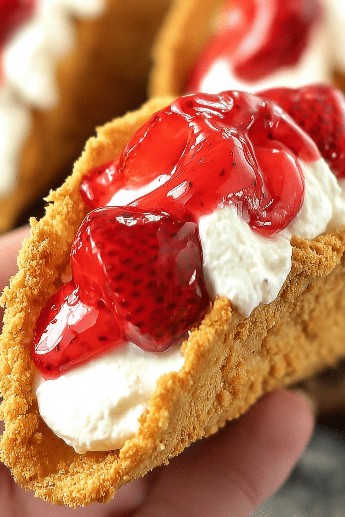 Strawberry Cheesecake Tacos recipe with graham cracker crust, creamy filling, and fresh strawberry topping