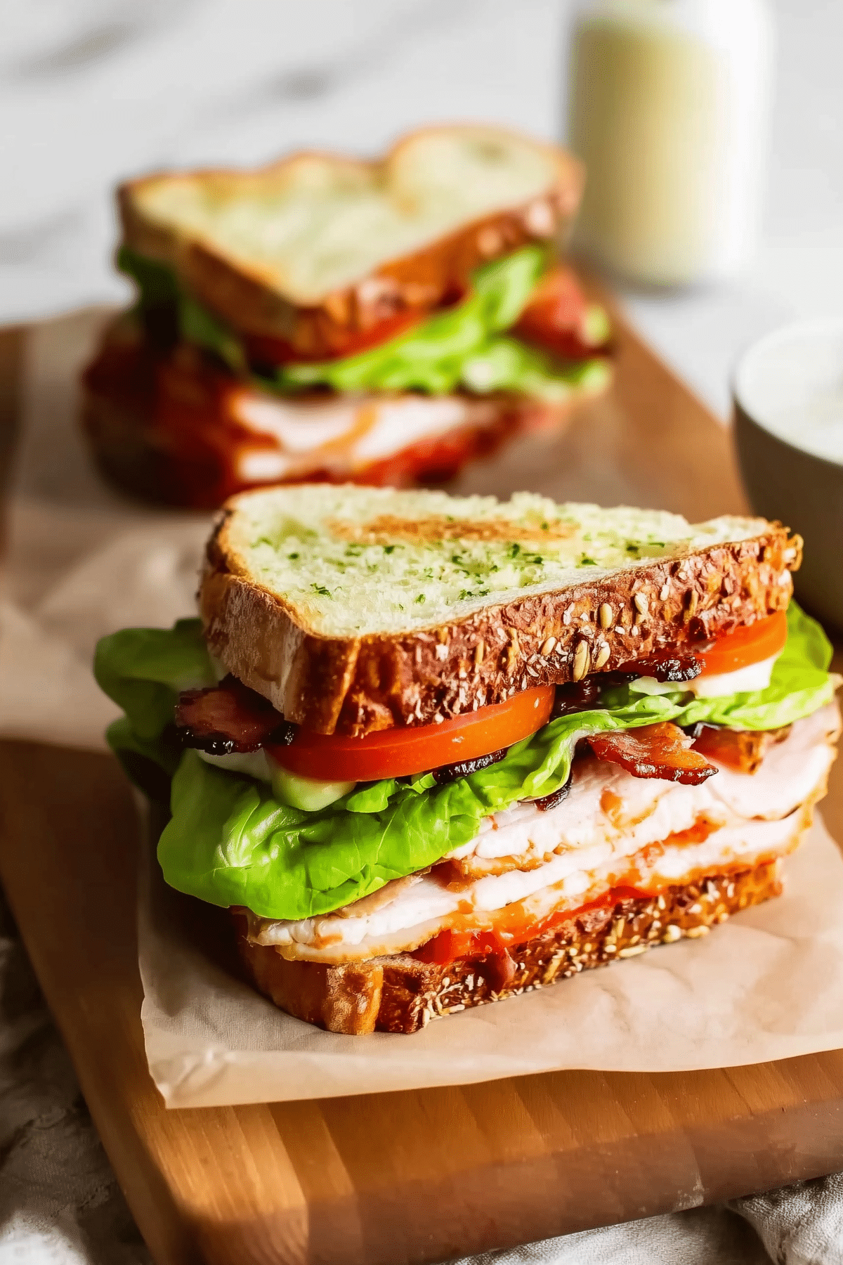 Turkey Club Sandwich recipe with turkey, bacon, and fresh veggies