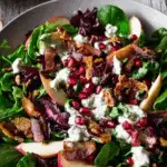 Winter Salad with spinach, apple, Gorgonzola, and candied walnuts
