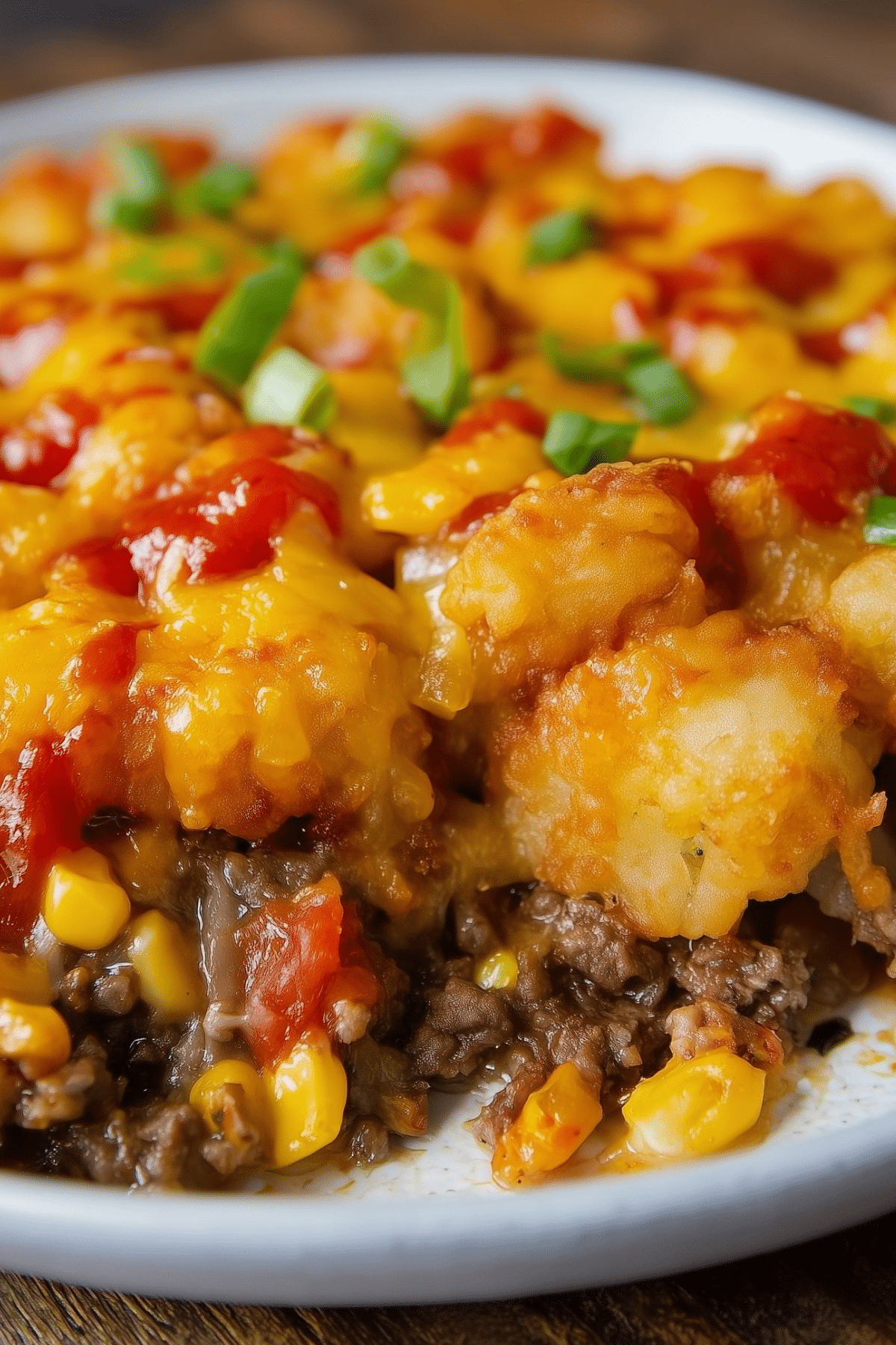 Cowboy casserole topped with crispy tater tots