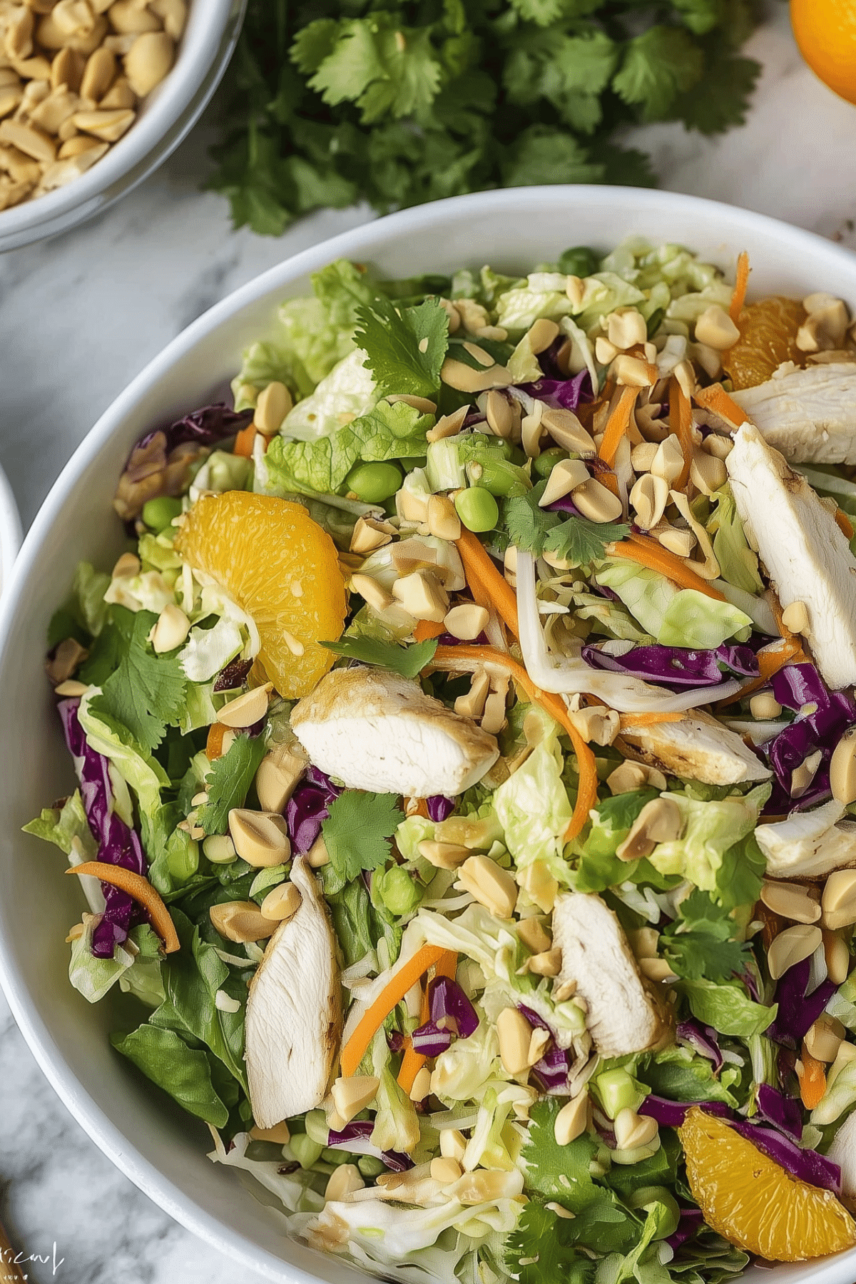 Asian Chicken Salad with ginger dressing and crunchy toppings